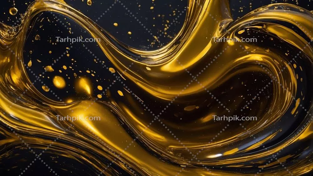 عکس مایع طلایی درخشان در حال جریان بر روی پس زمینه سیاه