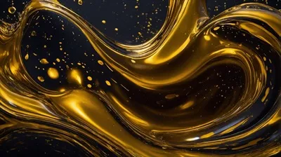 عکس مایع طلایی درخشان در حال جریان بر روی پس زمینه سیاه