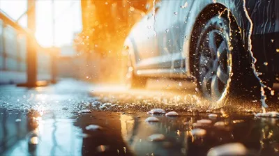 عکس کارواش در روز آفتابی با پس زمینه ای محو و جذاب