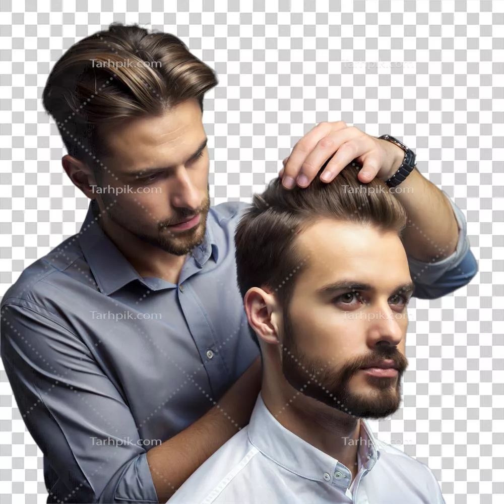 عکس دوربری آرایش حرفه ای موهای یک مشتری جذاب توسط آرایشگر ماهر