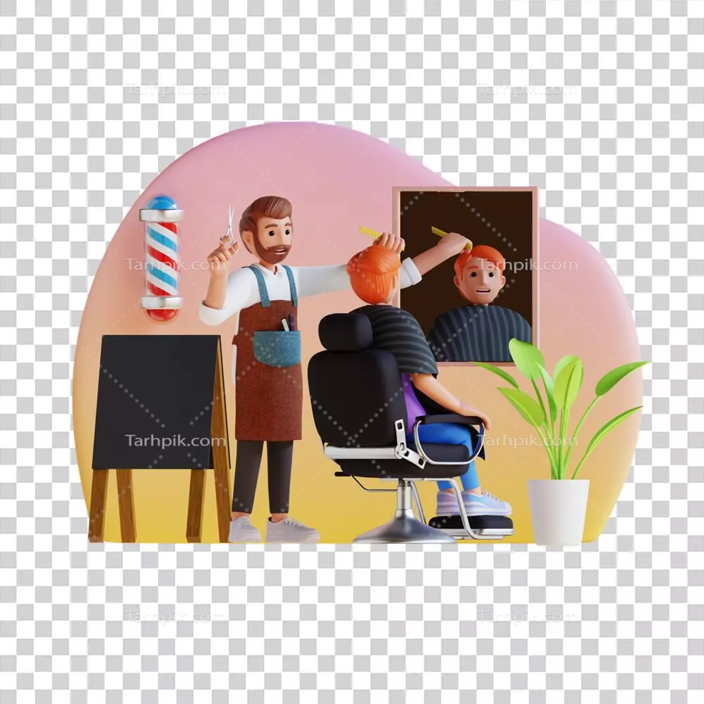 عکس دوربری تصویری جذاب از آرایشگری که در حال کوتاه کردن موی مشتری است