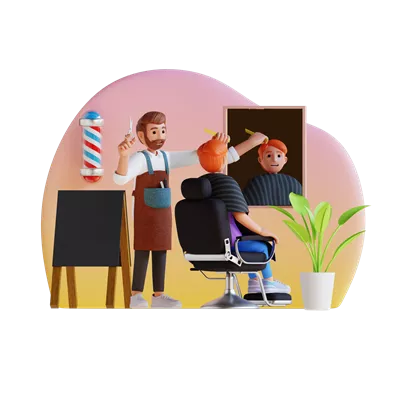 عکس دوربری تصویری جذاب از آرایشگری که در حال کوتاه کردن موی مشتری است