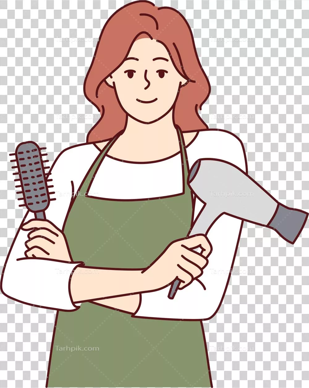 عکس دوربری آرایشگر زن در آرایشگاه با شانه و سشوار برای مراقبت از مدل مو
