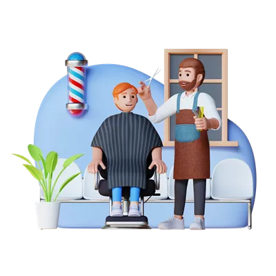 عکس دوربری تصویری از یک آرایشگاه با مشتری و آرایشگر در حال گفتگو