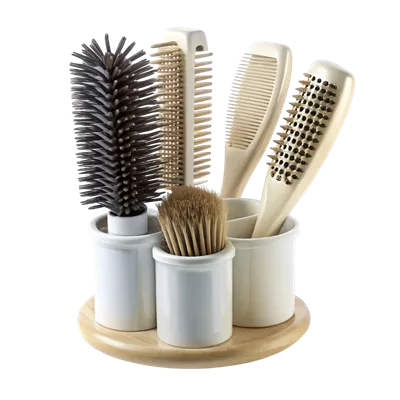 عکس دوربری جعبه ای شیک و زیبا با انواع برس های مو برای آرایش موهای متنوع