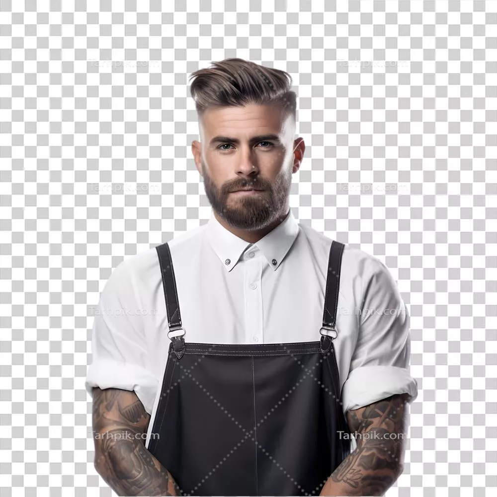 عکس دوربری پرتره ای از یک آرایشگر جوان و حرفه ای با پس زمینه شفاف