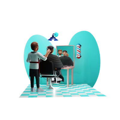 عکس دوربری تصویری جذاب از یک شخصیت سه بعدی در آرایشگاه با جزئیات زیبا