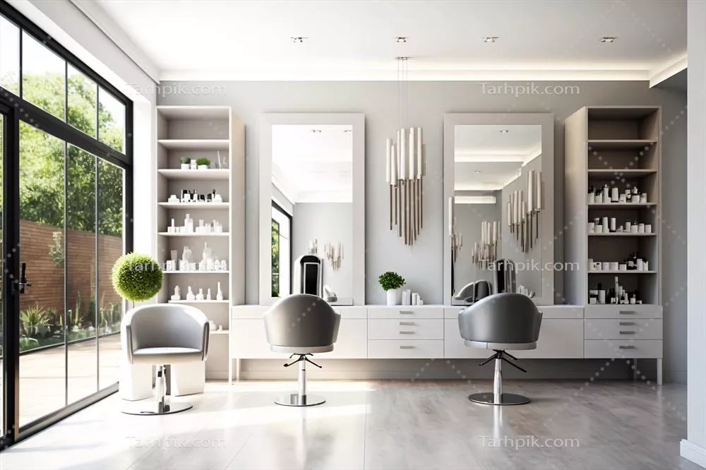 عکس اتاق زیبایی با نور سفید و صندلی های راحتی و آینه های بزرگ