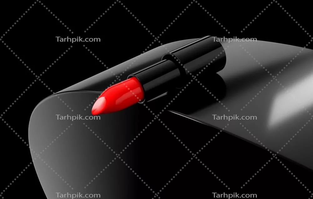 عکس تصویری زیبا از رژ لب قرمز بر روی پس زمینه سیاه با طراحی سه بعدی