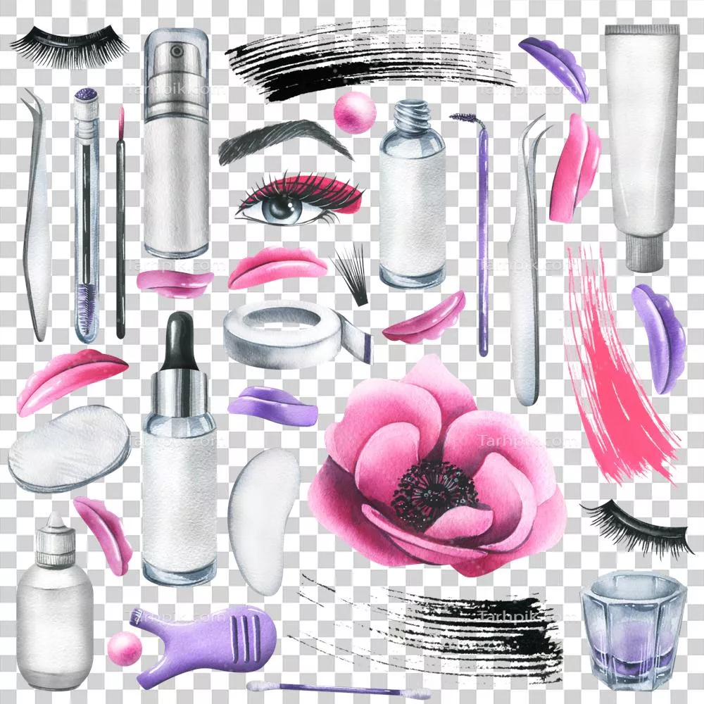 عکس دوربری مجموعه ای از لوازم آرایشی حرفه ای برای لمینت مژه و ابرو