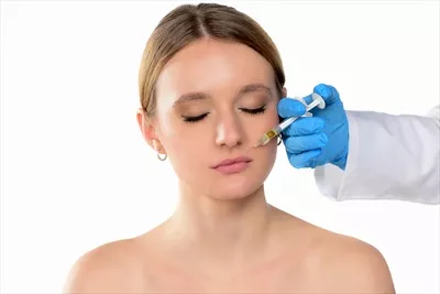 عکس زنی جوان در حال دریافت تزریق بوتاکس در کلینیک زیبایی