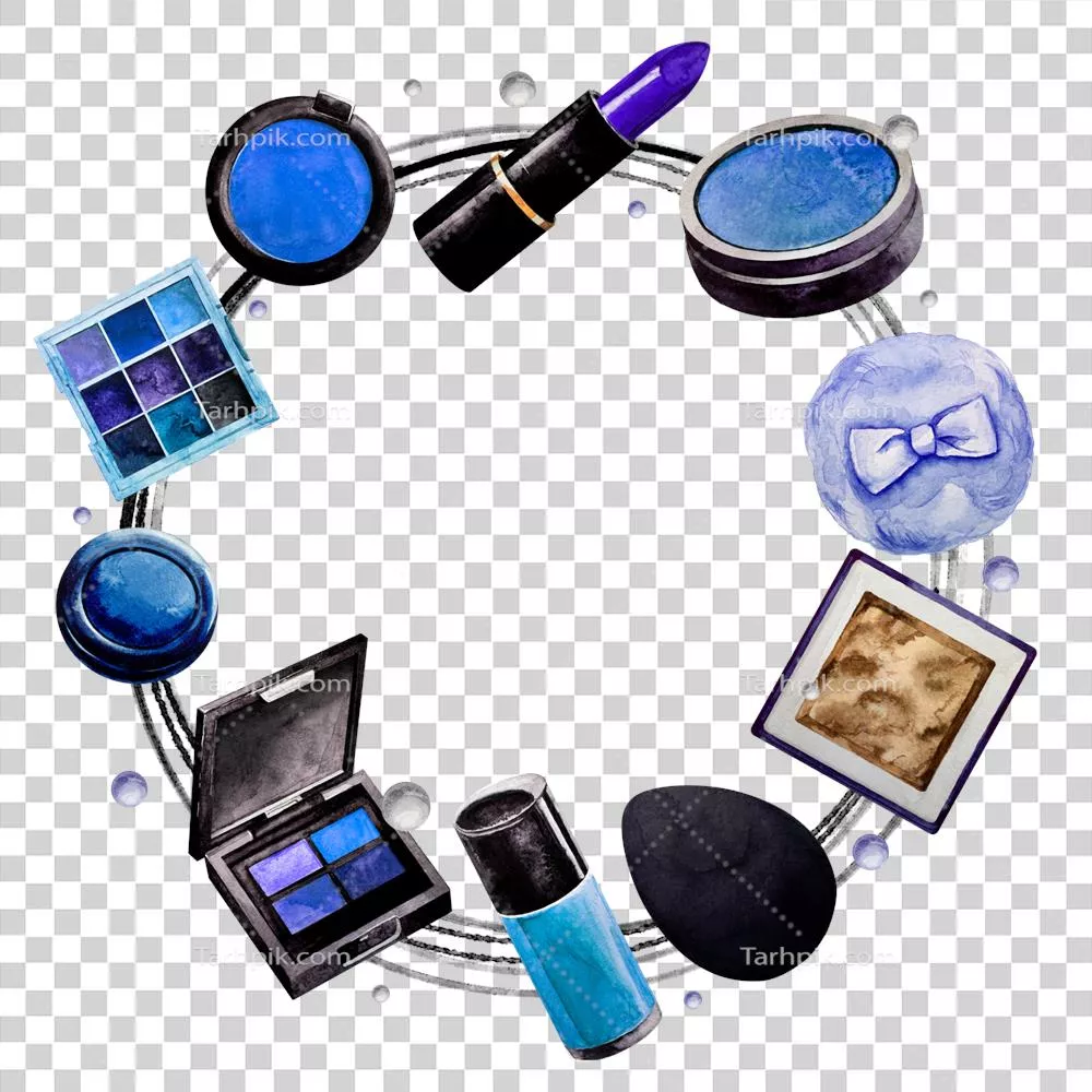 عکس دوربری قاب آبی رنگ با عناصر آرایشی به سبک آبرنگ برای طراحی بنر