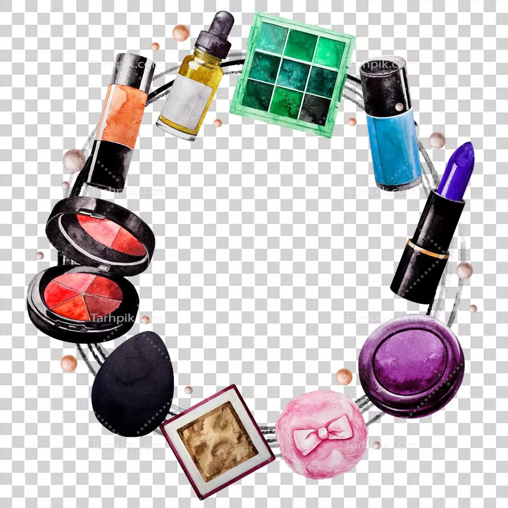 عکس دوربری قاب گرد رنگی از عناصر آرایشی آبرنگی برای طراحی بنر و متن