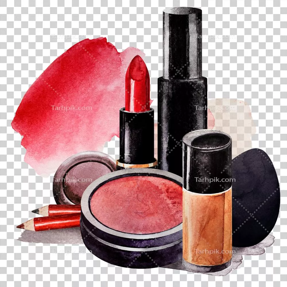 عکس دوربری لوازم آرایشی تزئینی برای میکاپ با طراحی آبرنگی و جداشده برای کارت پستال
