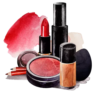 عکس دوربری لوازم آرایشی تزئینی برای میکاپ با طراحی آبرنگی و جداشده برای کارت پستال