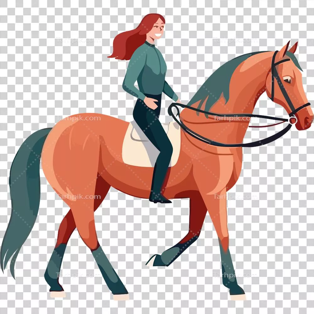 عکس دوربری زنی که در یک سبک کارتونی بر روی اسب سوار شده است