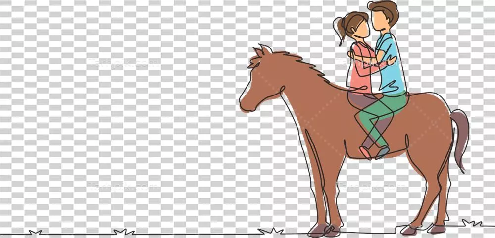 عکس دوربری طراحی خطی مدرن از یک زوج عاشق در حال سوارکاری و آماده شدن برای ازدواج