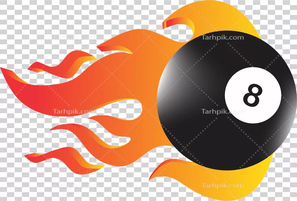 عکس دوربری مدل گرافیکی توپ هشت بیلیارد با طراحی شعله ای جذاب و مدرن