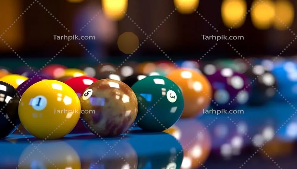 عکس بازی اسنوکر رنگارنگ و شاد در فضای داخلی با توپ های آبی و زرد