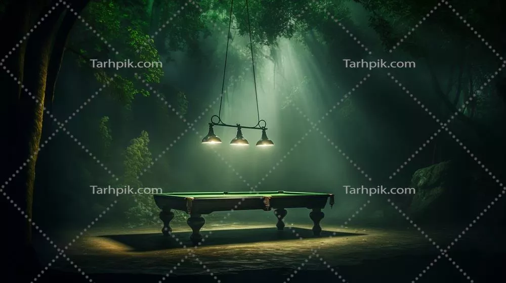 عکس میز بیلیارد در برابر چشم انداز زیبا و آرام طبیعت