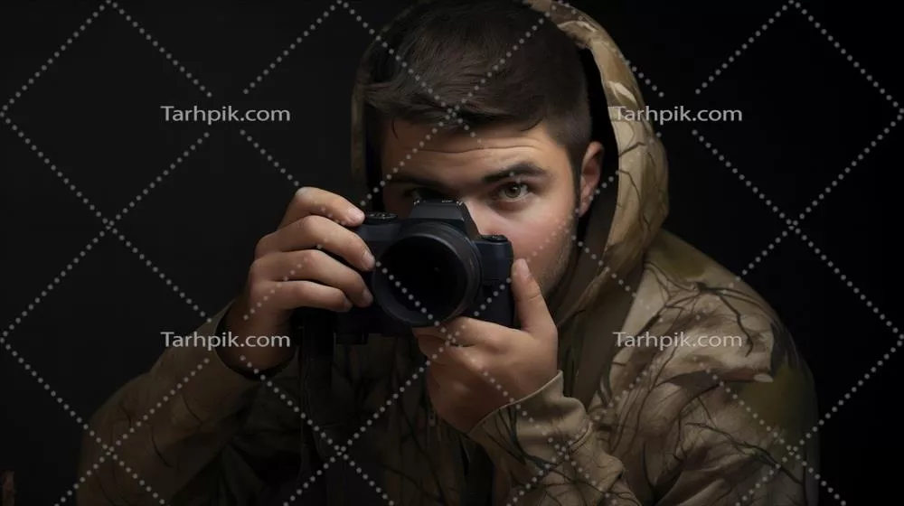عکس مردی در لباس نظامی با دوربین آماده برای ثبت لحظه ای بی نظیر
