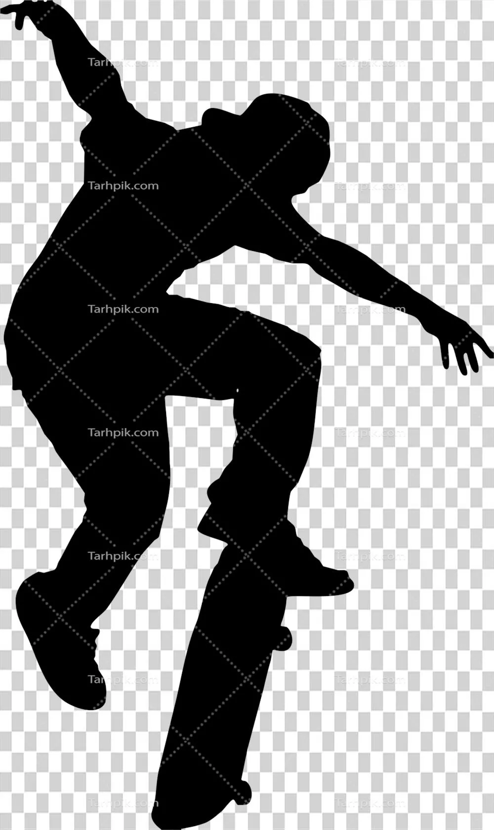 عکس دوربری تصویری زیبا از پرش اسکیت بورد در سیلوئت با پس زمینه جذاب
