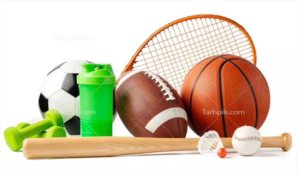 عکس تجهیزات ورزشی متنوع و جذاب بر روی پس زمینه سفید