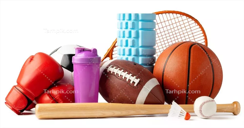 عکس تجهیزات ورزشی متنوع و جذاب بر روی پس زمینه سفید
