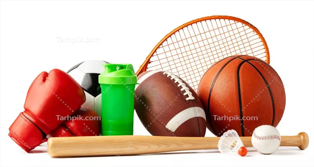 عکس تجهیزات ورزشی متنوع و جذاب بر روی پس زمینه سفید