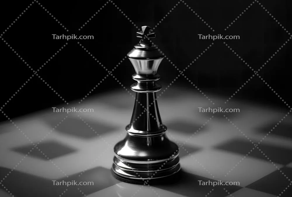 عکس شاه شطرنج سیاه و سفید بر روی صفحه شطرنج با تمرکز انتخابی
