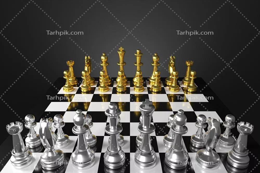 عکس تصویری زیبا از تخته شطرنج با مهره های رنگارنگ و طراحی سه بعدی