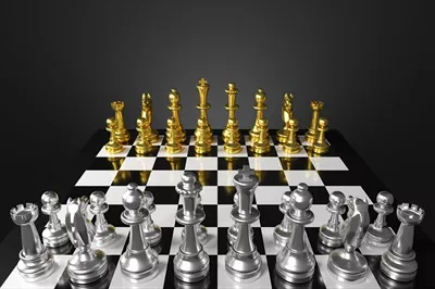 عکس تصویری زیبا از تخته شطرنج با مهره های رنگارنگ و طراحی سه بعدی