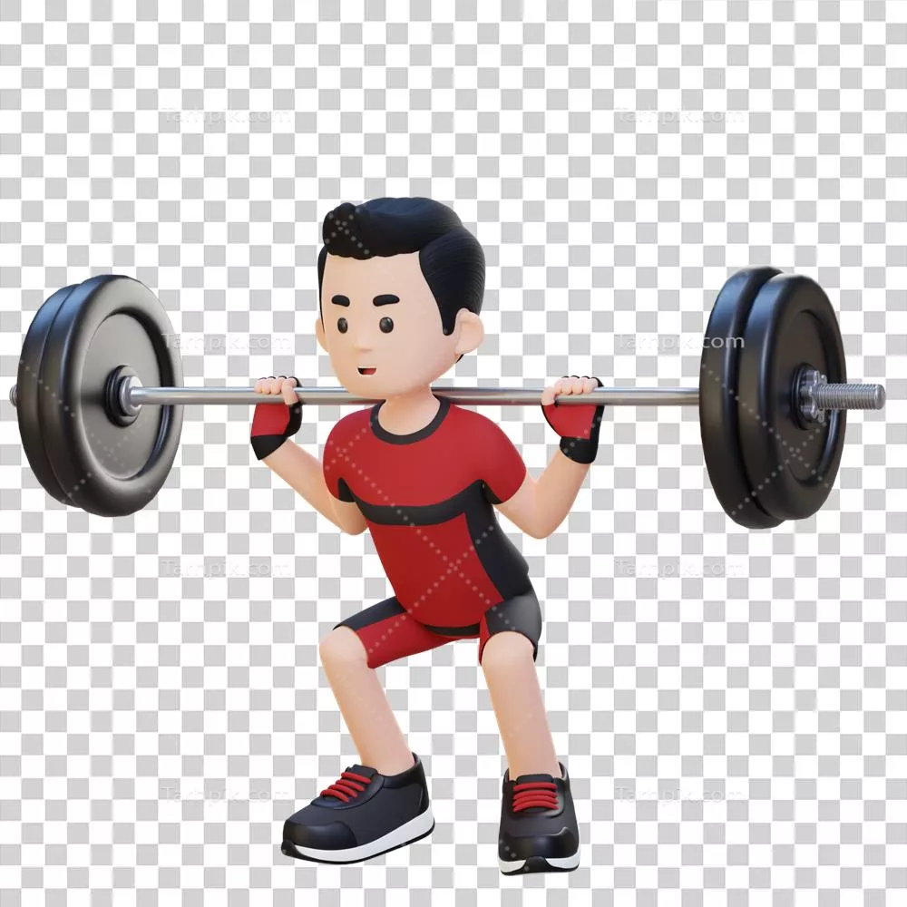 عکس دوربری شخصیت ورزشی سه بعدی در حال تمرین قدرتی با وزنه برای تقویت عضلات پایین بدن