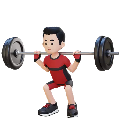 عکس دوربری شخصیت ورزشی سه بعدی در حال تمرین قدرتی با وزنه برای تقویت عضلات پایین بدن