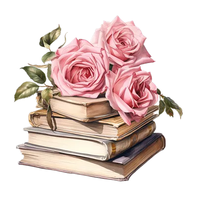 عکس دوربری تصویری زیبا از گل های صورتی بر روی کتاب ها با طراحی هوش مصنوعی
