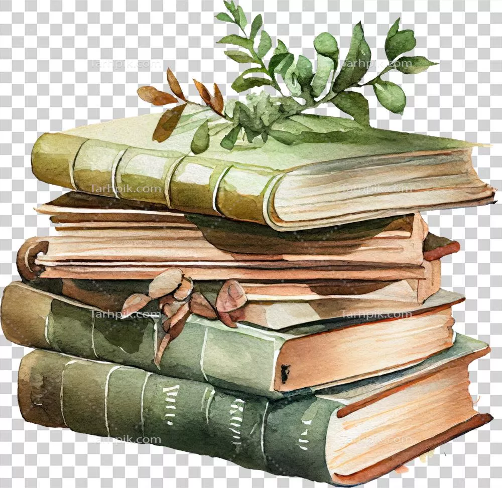 عکس دوربری تصویری زیبا از کتاب قدیمی با طراحی آبرنگی و جزئیات دقیق
