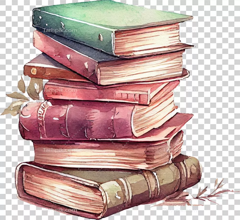 عکس دوربری تصویری زیبا از کتاب قدیمی با طراحی آبرنگی و جزئیات دقیق