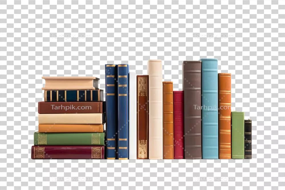 عکس دوربری مجموعه ای از کتاب های رنگی با طراحی هوش مصنوعی و گرافیک جذاب