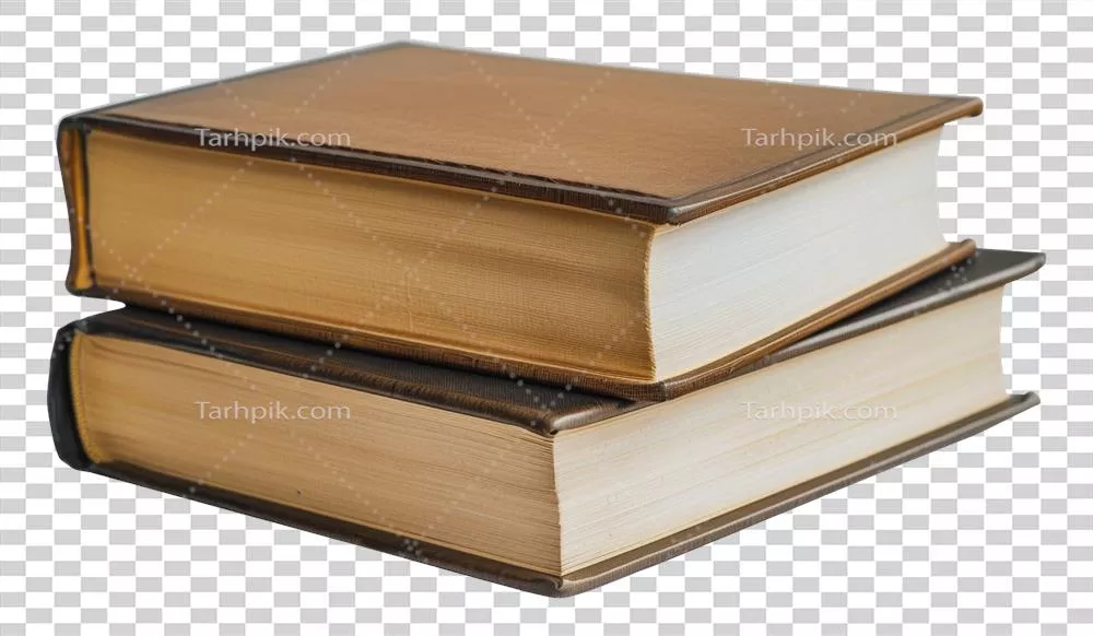 عکس دوربری دو کتاب چرمی قهوه ای با جلد سخت، روی هم چیده شده اند