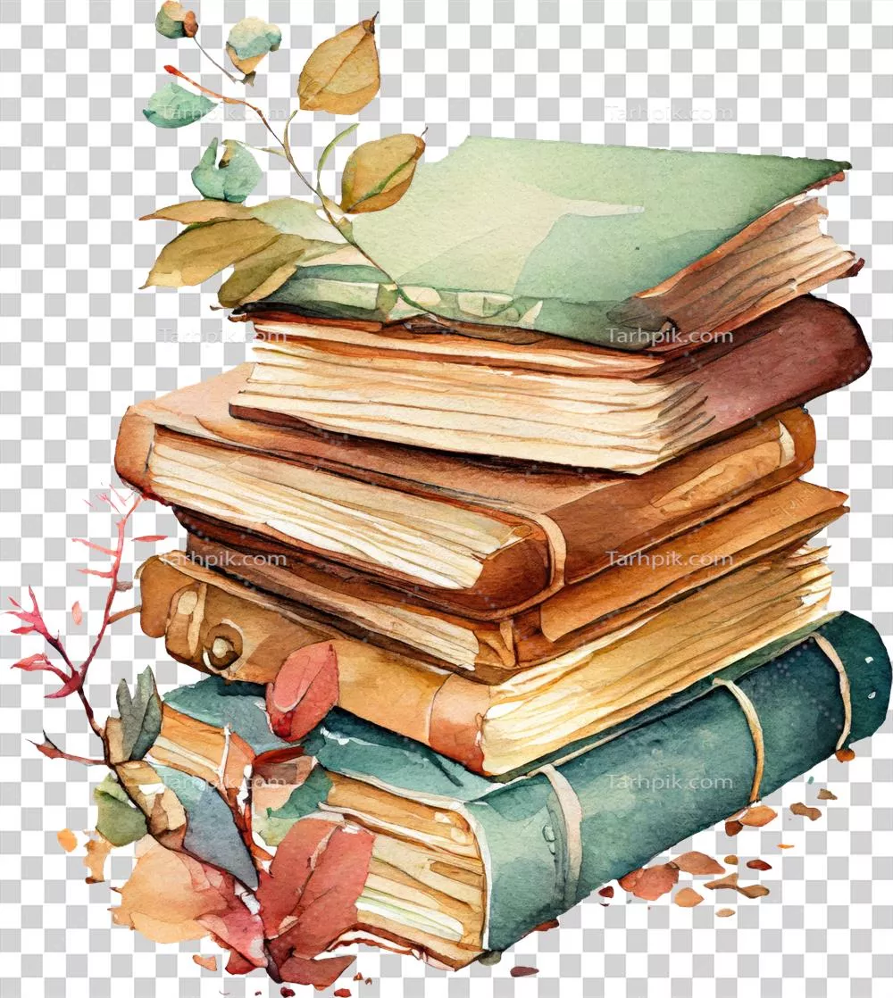 عکس دوربری تصویری زیبا از کتاب قدیمی با طراحی آبرنگی و جزئیات دقیق