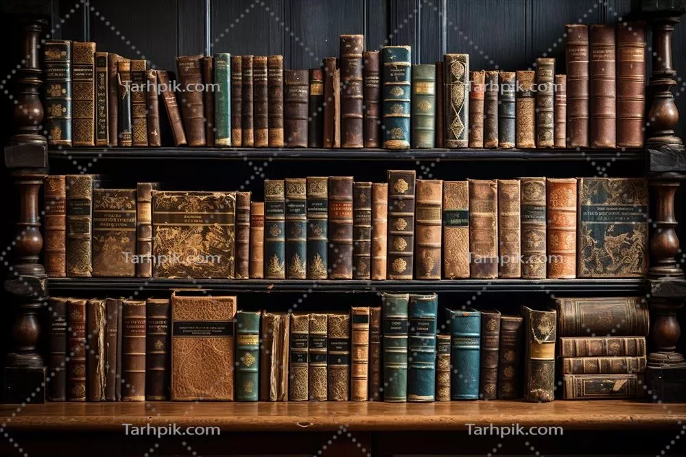 عکس کتابخانه ای پر از کتاب های قدیمی با مفهوم مطالعه و آموزش