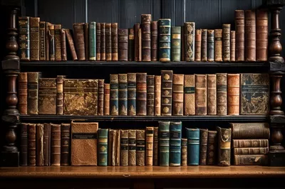 عکس کتابخانه ای پر از کتاب های قدیمی با مفهوم مطالعه و آموزش
