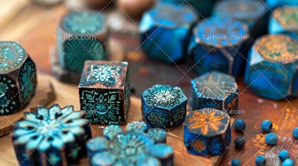 عکس مجموعه ای از مهرهای لاستیکی با طراحی های پیچیده برای ایجاد اثرات زیبا و دقیق