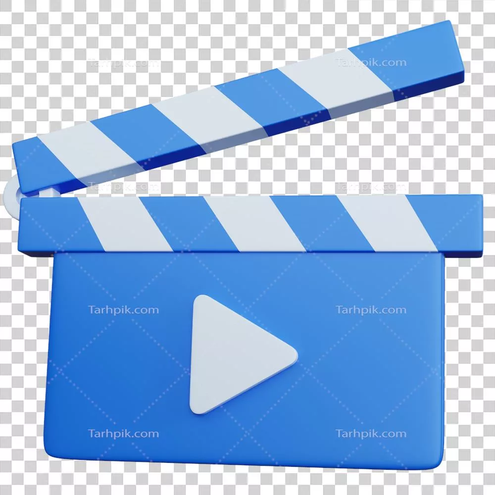 عکس دوربری مدل سه بعدی تخته فیلم آبی با آیکون پخش برای استفاده در طراحی