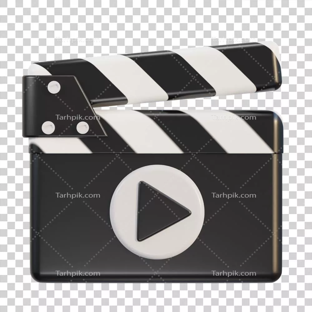 عکس دوربری تخته فیلم سه بعدی با دکمه پخش در آیکون ویدیو به صورت تصویرسازی