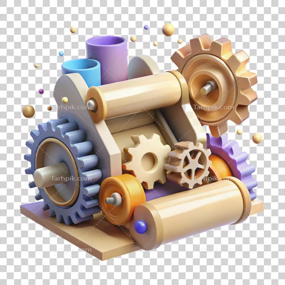 عکس دوربری چرخ دنده های چاپ کلاسیک با طراحی فوق العاده و پس زمینه شفاف