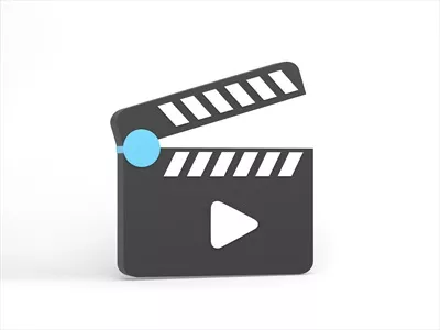 عکس تصویری زیبا از آیکون کلید فیلم با طراحی سه بعدی بر روی پس زمینه سفید