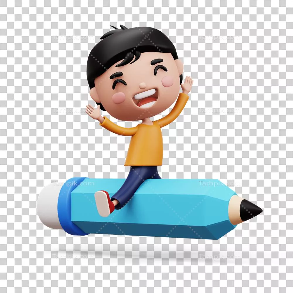 عکس دوربری پسربچه خوشحال با مداد - شخصیت کارتونی جذاب و دوست داشتنی