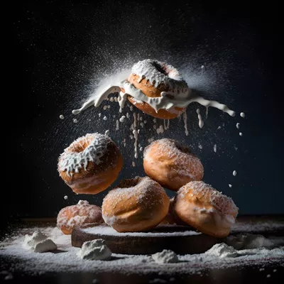 عکس تصویری زیبا از دونات ها بر روی پس زمینه سفید برای تبلیغات و بسته بندی