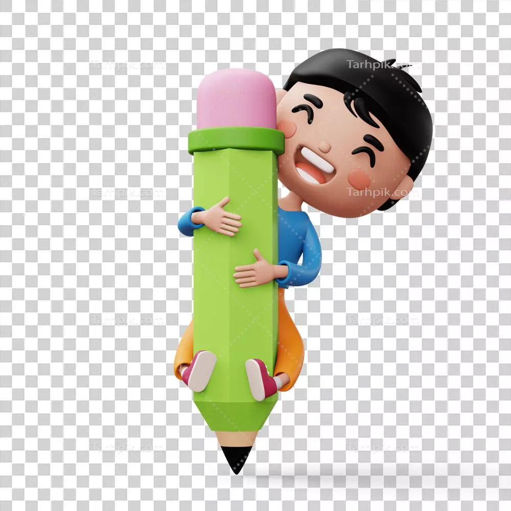 عکس دوربری پسربچه خوشحال با مداد - شخصیت کارتونی جذاب و دوست داشتنی
